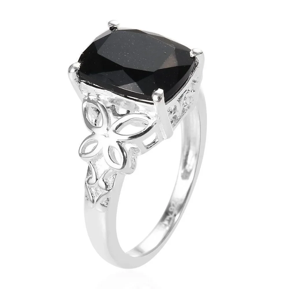 Black Tourmaline Solitaire Ring in Sterling Silver